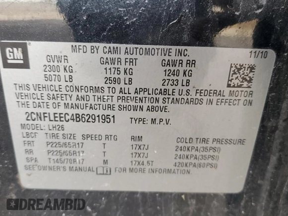 2011 Chevrolet Equinox LT w/1LT with VIN 2CNFLEEC4B6291951, listed as a Copart auction lot 49579715 with 181,364 mi miles and Clean Title. Bid and sale history available at carsss.com. Image 13.