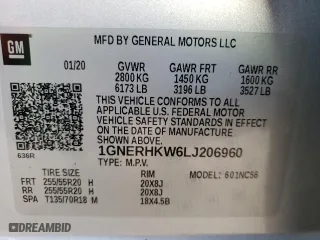 2020 Chevrolet Traverse LT Leather with VIN 1GNERHKW6LJ206960, listed as a Copart auction lot 49902175 with 69,412 mi miles and Non Repairable. Bid and sale history available at carsss.com. Image 15.