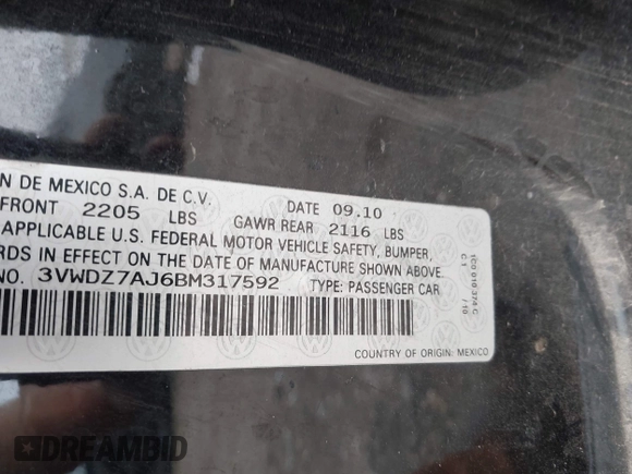 2011 Volkswagen Jetta SE с VIN 3VWDZ7AJ6BM317592, выставлен на аукционе IAAI как лот 42357861 с пробегом 189 330 миль миль и . История ставок и продаж доступна на DreamBid. Изображение 9.
