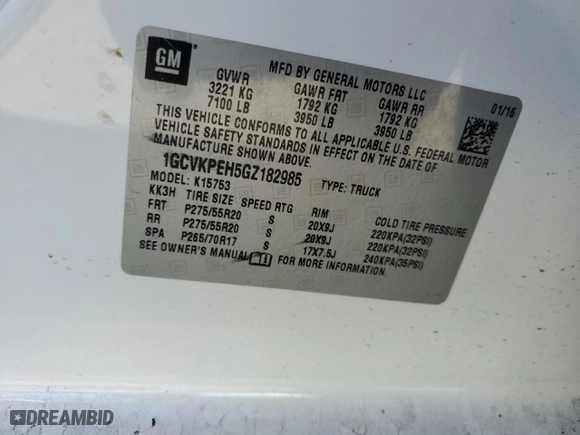 2016 Chevrolet Silverado 1500 Custom with VIN 1GCVKPEH5GZ182985, listed as a Copart auction lot 76981814 with 0 mi miles and Salvage Title. Bid and sale history available at carsss.com. Image 12.