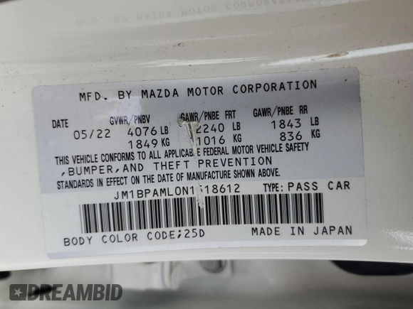 2022 Mazda Mazda3 Hatchback Premium with VIN JM1BPAML0N1518612, listed as a Copart auction lot 53709515 with 16,682 mi miles and Salvage Title. Bid and sale history available at carsss.com. Image 12.