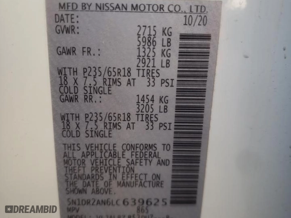 2020 Nissan Pathfinder S with VIN 5N1DR2AN6LC639625, listed as a Copart auction lot 41271424 with 24,185 mi miles and Salvage Title. Bid and sale history available at carsss.com. Image 14.
