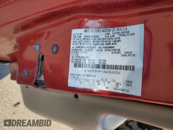 2003 Ford Focus SE with VIN 1FAFP34P43W202202, listed as a Copart auction lot 41998815 with Not Provided miles and Salvage Title. Bid and sale history available at carsss.com. Image 14.