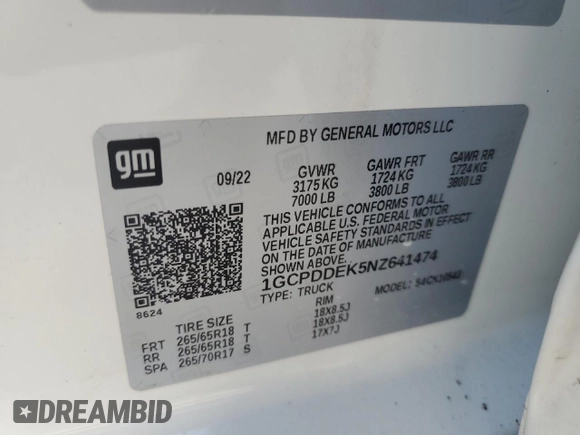 2022 Chevrolet Silverado 1500 LT with VIN 1GCPDDEK5NZ641474, listed as a Copart auction lot 77832644 with Not Provided miles and Salvage Title. Bid and sale history available at DreamBid. Image 14.