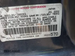 2003 Mitsubishi Lancer ES with VIN JA3AJ26E13U010757, listed as a IAAI auction lot 41450627 with 232,122 mi miles. Bid and sale history available at carsss.com. Image 9.