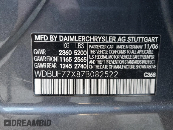 2007 Mercedes-Benz E 63 AMG with VIN WDBUF77X87B082522, listed as a Copart auction lot 42189345 with 78,835 mi miles and Salvage Title. Bid and sale history available at carsss.com. Image 14.