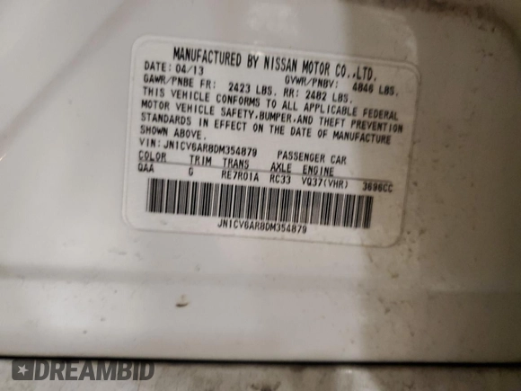 2013 Infiniti G37 x with VIN JN1CV6AR8DM354879, listed as a Copart auction lot 42391175 with 186,069 mi miles and Salvage Title. Bid and sale history available at carsss.com. Image 12.