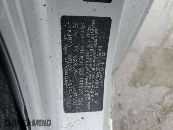 2009 Hyundai Accent Auto SE with VIN KMHCN36C39U116246, listed as a Copart auction lot 84941824 with 0 mi miles and Salvage Title. Bid and sale history available at carsss.com. Image 12.