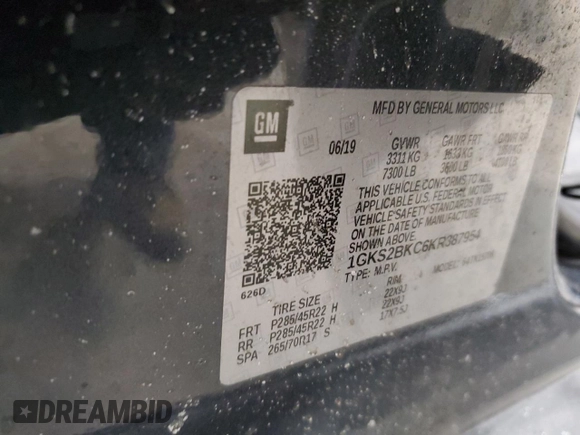 2019 GMC Yukon SLT with VIN 1GKS2BKC6KR387954, listed as a Copart auction lot 44970125 with 97,616 mi miles and Salvage Title. Bid and sale history available at carsss.com. Image 13.
