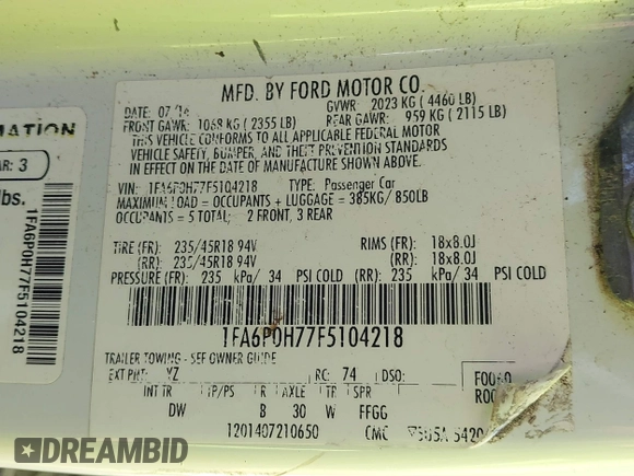 2015 Ford Fusion SE with VIN 1FA6P0H77F5104218, listed as a IAAI auction lot 42530064 with 78,471 mi miles and . Bid and sale history available at DreamBid. Image 9.