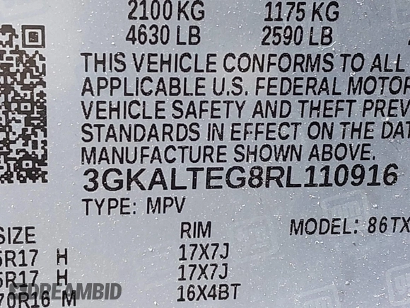 2024 GMC Terrain SLE with VIN 3GKALTEG8RL110916, listed as a IAAI auction lot 42064712 with 4,418 mi miles and . Bid and sale history available at DreamBid. Image 9.
