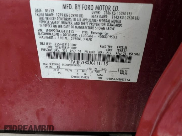 2018 Ford Taurus Limited z VIN 1FAHP2F8XJG111113, wystawiony jako Copart lot #54953145 z przebiegiem 138 736 mil mil oraz Nie do naprawy • Non repairable. Historia ofert i sprzedaży dostępna na DreamBid. Obrazek 12.