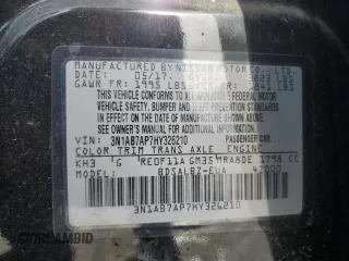 2017 Nissan Sentra S with VIN 3N1AB7AP7HY326210, listed as a Copart auction lot 50632445 with 124,160 mi miles and Salvage Title. Bid and sale history available at carsss.com. Image 12.