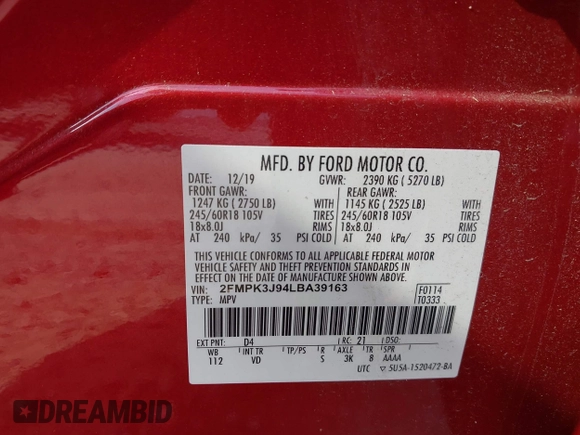 2020 Ford Edge SEL с VIN 2FMPK3J94LBA39163, выставлен на аукционе IAAI как лот 42568924 с пробегом 85 985 миль миль и . История ставок и продаж доступна на DreamBid. Изображение 9.