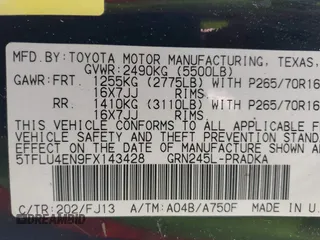 2015 Toyota Tacoma with VIN 5TFLU4EN9FX143428, listed as a IAAI auction lot 42173370 with 200,447 mi miles and . Bid and sale history available at DreamBid. Image 9.