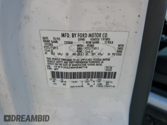 2006 Ford Escape XLS with VIN 1FMYU02Z46KB46719, listed as a Copart auction lot 44072045 with 0 mi miles and Salvage Title. Bid and sale history available at carsss.com. Image 13.