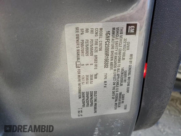 2009 Chevrolet Tahoe 2LT z VIN 1GNFC23099R166302, wystawiony jako Copart lot #57083975 z przebiegiem 191 598 mil mil oraz Szkoda całkowita • Salvage title. Historia ofert i sprzedaży dostępna na DreamBid. Obrazek 13.