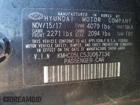 2018 Hyundai Ioniq Limited with VIN KMHC05LC5JU067134, listed as a Copart auction lot 57309375 with 105,242 mi miles and Salvage title. Bid and sale history available at DreamBid. Image 12.