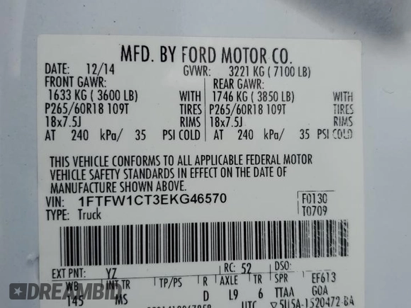 2014 Ford F-150 XL with VIN 1FTFW1CT3EKG46570, listed as a Copart auction lot 54356905 with 245,415 mi miles and Clean Title. Bid and sale history available at carsss.com. Image 12.