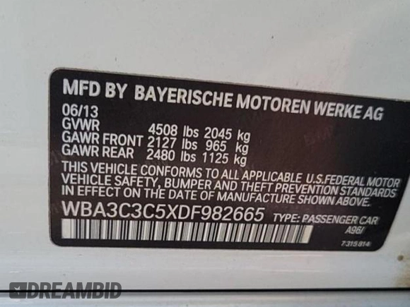 2013 BMW 3 Series 320i xDrive с VIN WBA3C3C5XDF982665, выставлен на аукционе Copart как лот 61688265 с пробегом 122 398 миль миль и Чистый • Clean title. История ставок и продаж доступна на DreamBid. Изображение 10.