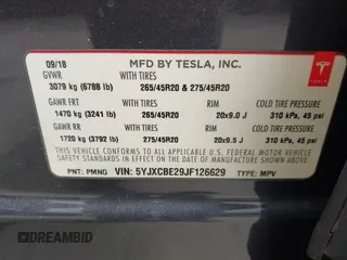 2018 Tesla Model X 75D with VIN 5YJXCBE29JF126629, listed as a IAAI auction lot 42205838 with 47,343 mi miles and . Bid and sale history available at DreamBid. Image 9.