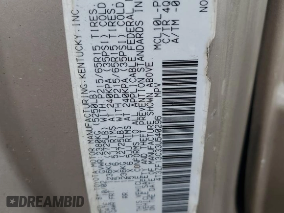 2003 Toyota Sienna LE with VIN 4T3ZF13C33U540296, listed as a Copart auction lot 62643745 with 143,727 mi miles and Salvage title. Bid and sale history available at DreamBid. Image 14.