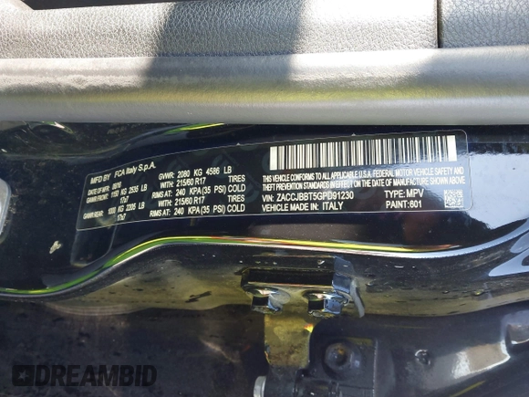 2016 Jeep Renegade Latitude with VIN ZACCJBBT5GPD91230, listed as a IAAI auction lot 41432869 with 101,437 mi miles and . Bid and sale history available at DreamBid. Image 9.
