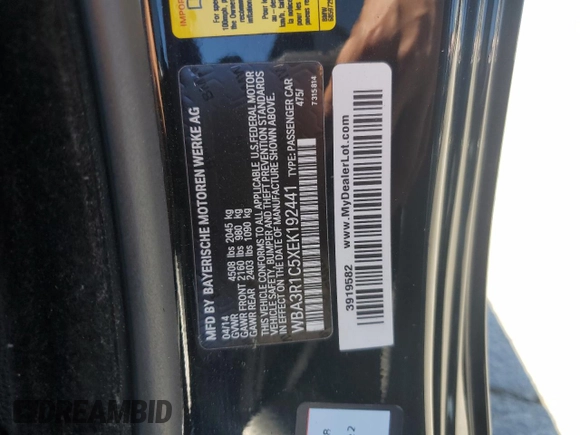 2014 BMW 4 Series 435i with VIN WBA3R1C5XEK192441, listed as a Copart auction lot 65279455 with 145,068 mi miles and Salvage title. Bid and sale history available at DreamBid. Image 12.