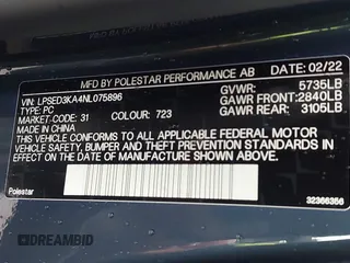 2022 Polestar 2 z VIN LPSED3KA4NL075896, wystawiony jako IAAI lot #41713135 z przebiegiem 16 032 mil mil oraz . Historia ofert i sprzedaży dostępna na DreamBid. Obrazek 9.