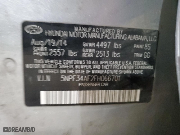 2015 Hyundai Sonata 2.4L Sport with VIN 5NPE34AF2FH066701, listed as a Copart auction lot 47393245 with 139,622 mi miles and Clean Title. Bid and sale history available at carsss.com. Image 12.