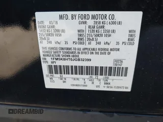 2018 Ford Explorer Platinum with VIN 1FM5K8HT0JGB32399, listed as a IAAI auction lot 42499905 with 51,345 mi miles and . Bid and sale history available at DreamBid. Image 9.