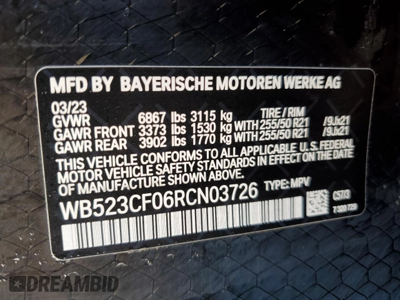 2024 BMW iX xDrive50 z VIN WB523CF06RCN03726, wystawiony jako Copart lot #48911045 z przebiegiem 38 051 mil mil oraz Szkody całkowita. Historia ofert i sprzedaży dostępna na DreamBid. Obrazek 13.