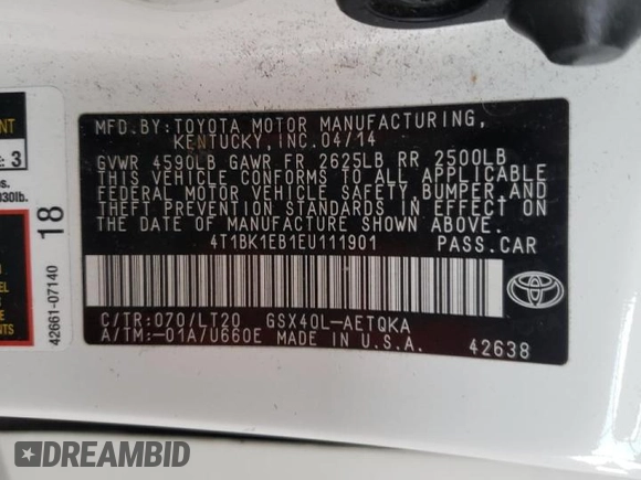 2014 Toyota Avalon Limited with VIN 4T1BK1EB1EU111901, listed as a Copart auction lot 45246655 with 118,703 mi miles and Salvage Title. Bid and sale history available at carsss.com. Image 14.