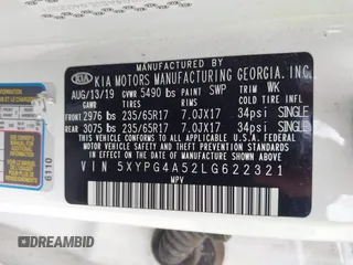 2020 Kia Sorento S z VIN 5XYPG4A52LG622321, wystawiony jako IAAI lot #41790301 z przebiegiem 155 766 mil mil oraz . Historia ofert i sprzedaży dostępna na DreamBid. Obrazek 9.