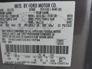 2012 Ford Escape Limited with VIN 1FMCU0E72CKC15794, listed as a IAAI auction lot 41955320 with 175,943 mi miles. Bid and sale history available at carsss.com. Image 9.