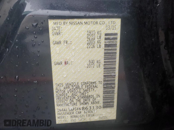 2015 Nissan Altima SL с VIN 1N4AL3AP5FN863130, выставлен на аукционе Copart как лот 60871145 с пробегом 105 239 миль миль и Списание • Salvage title. История ставок и продаж доступна на DreamBid. Изображение 12.