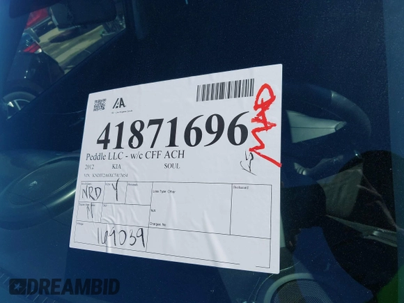 2012 Kia Soul + with VIN KNDJT2A6XC7417454, listed as a IAAI auction lot 41871696 with 169,039 mi miles and . Bid and sale history available at DreamBid. Image 12.