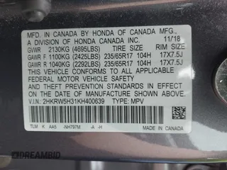 2019 Honda CR-V LX with VIN 2HKRW5H31KH400639, listed as a IAAI auction lot 42159026 with 45,245 mi miles and . Bid and sale history available at carsss.com. Image 9.