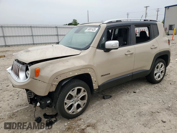 2016 Jeep Renegade Limited with VIN ZACCJBDT4GPC71366, listed as a Copart auction lot 58951425 with 86,485 mi miles and Non repairable. Bid and sale history available at DreamBid. Image 1.