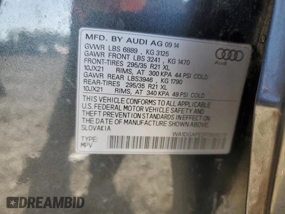 2015 Audi Q7 S line Prestige with VIN WA1DGAFE2FD008375, listed as a Copart auction lot 53289585 with 122,794 mi miles and Clean title. Bid and sale history available at DreamBid. Image 13.