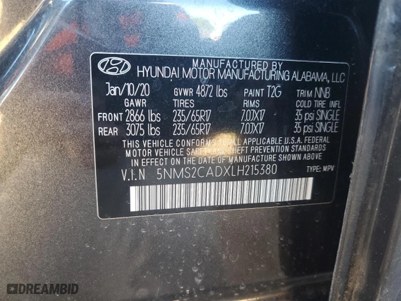 2020 Hyundai Santa Fe SE with VIN 5NMS2CADXLH215380, listed as a Copart auction lot 45696615 with 73,046 mi miles and Salvage Title. Bid and sale history available at carsss.com. Image 13.