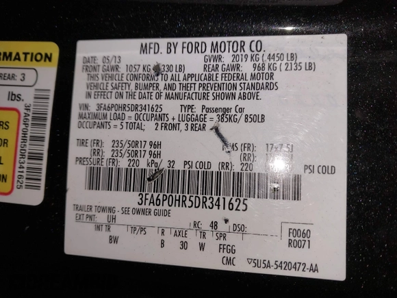 2013 Ford Fusion SE z VIN 3FA6P0HR5DR341625, wystawiony jako IAAI lot #41959529 z przebiegiem 102 123 mil mil oraz . Historia ofert i sprzedaży dostępna na DreamBid. Obrazek 9.