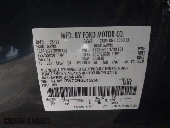 2022 Lincoln Aviator Reserve z VIN 5LM5J7WC2NGL15256, wystawiony jako IAAI lot #41533621 z przebiegiem 35 683 mil mil oraz . Historia ofert i sprzedaży dostępna na DreamBid. Obrazek 9.