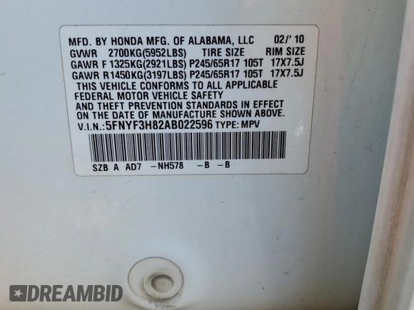 2010 Honda Pilot Touring with VIN 5FNYF3H82AB022596, listed as a Copart auction lot 71893214 with 131,901 mi miles and Salvage Title. Bid and sale history available at DreamBid. Image 14.