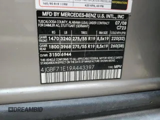 2009 Mercedes-Benz GL-Class 4.6L with VIN 4JGBF71E19A443397, listed as a Copart auction lot 76158094 with 0 mi miles and Salvage Title. Bid and sale history available at carsss.com. Image 14.