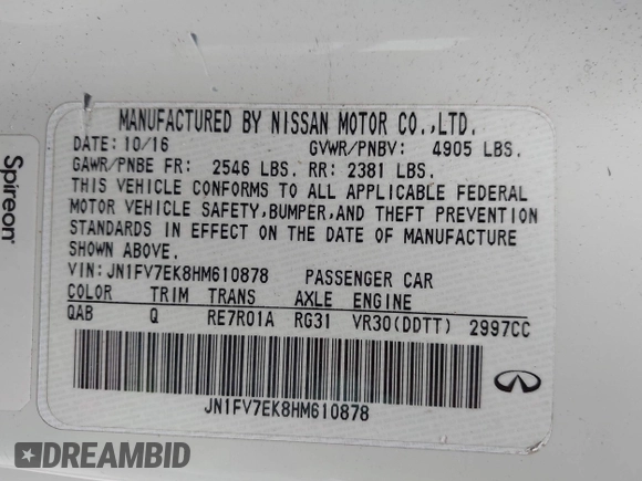 2017 Infiniti Q60 Red Sport 400 with VIN JN1FV7EK8HM610878, listed as a IAAI auction lot 41912063 with 93,680 mi miles and . Bid and sale history available at carsss.com. Image 9.