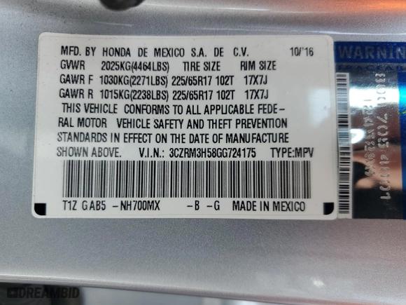 2016 Honda CR-V EX with VIN 3CZRM3H58GG724175, listed as a Copart auction lot 51003125 with 78,426 mi miles and Salvage Title. Bid and sale history available at carsss.com. Image 13.