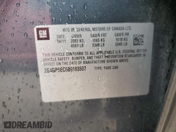 2011 Buick Regal CXL RL2 с VIN 2G4GP5EC6B9183807, выставлен на аукционе Copart как лот 73023174 с пробегом 126 062 миль миль и На запчасти • Non repairable. История ставок и продаж доступна на DreamBid. Изображение 12.