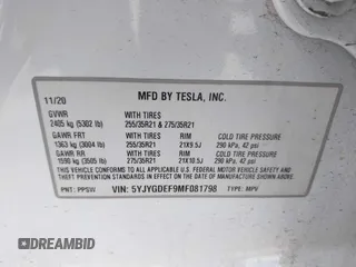 2021 Tesla Model Y Performance with VIN 5YJYGDEF9MF081798, listed as a IAAI auction lot 42033358 with 64,679 mi miles and . Bid and sale history available at DreamBid. Image 9.