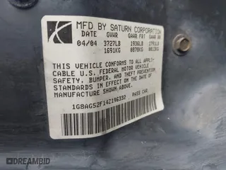 2004 Saturn ION with VIN 1G8AG52F14Z196332, listed as a IAAI auction lot 41931291 with 157,566 mi miles. Bid and sale history available at carsss.com. Image 9.